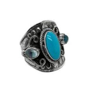 New. Size 10 Sterling Silver Ring. Turquoise and Labradorite.Women's Southwest S